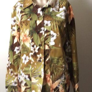Allison Daley Tropical Floral Blouse – Size 10 – Jungle Print Button-Up Shirt